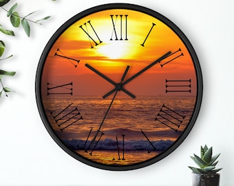 Orologio da parete al tramonto sulla spiaggia, orologio da parete da 10 pollici, orologio da parete unico, orologio da parete per ufficio, orologio da parete silenzioso, orologio da spiaggia, orologio al tramonto, scena da spiaggia