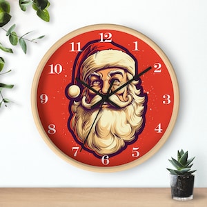サンタ壁掛け時計、10インチ時計、サンタ時計、クリスマス時計、クリスマス壁掛け時計、赤いサンタ時計、クリスマス用時計