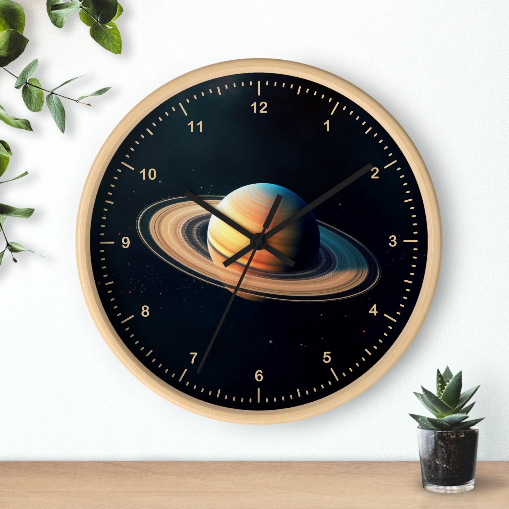Future City Space Moon Saturn Galaxy Glow In The Dark Wall Clock New!