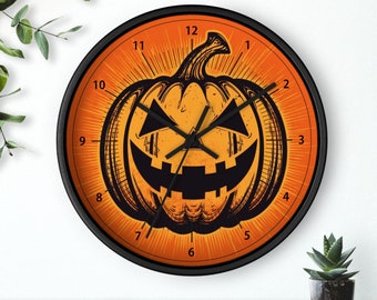 Jack-O'-Lantern Wall Clock, 10-inch Clock, Halloween Wall Clock, Clock Halloween, Décor Halloween, Halloween Wall Décor, Halloween Gift