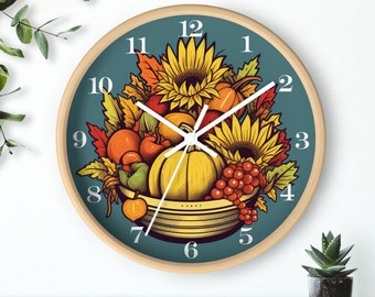 Thanksgiving Wall Clock, 10-inch Clock, Cornucopia Clock, Fall Clock, Autumn Clock, Thanksgiving Décor, Thanksgiving Clock, Quite Clock