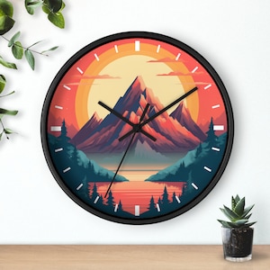 Mountain Sunset Wall Clock, Unique Wall Clock, Office Wall Clock, Quiet Wall Clock, Mountain Clock