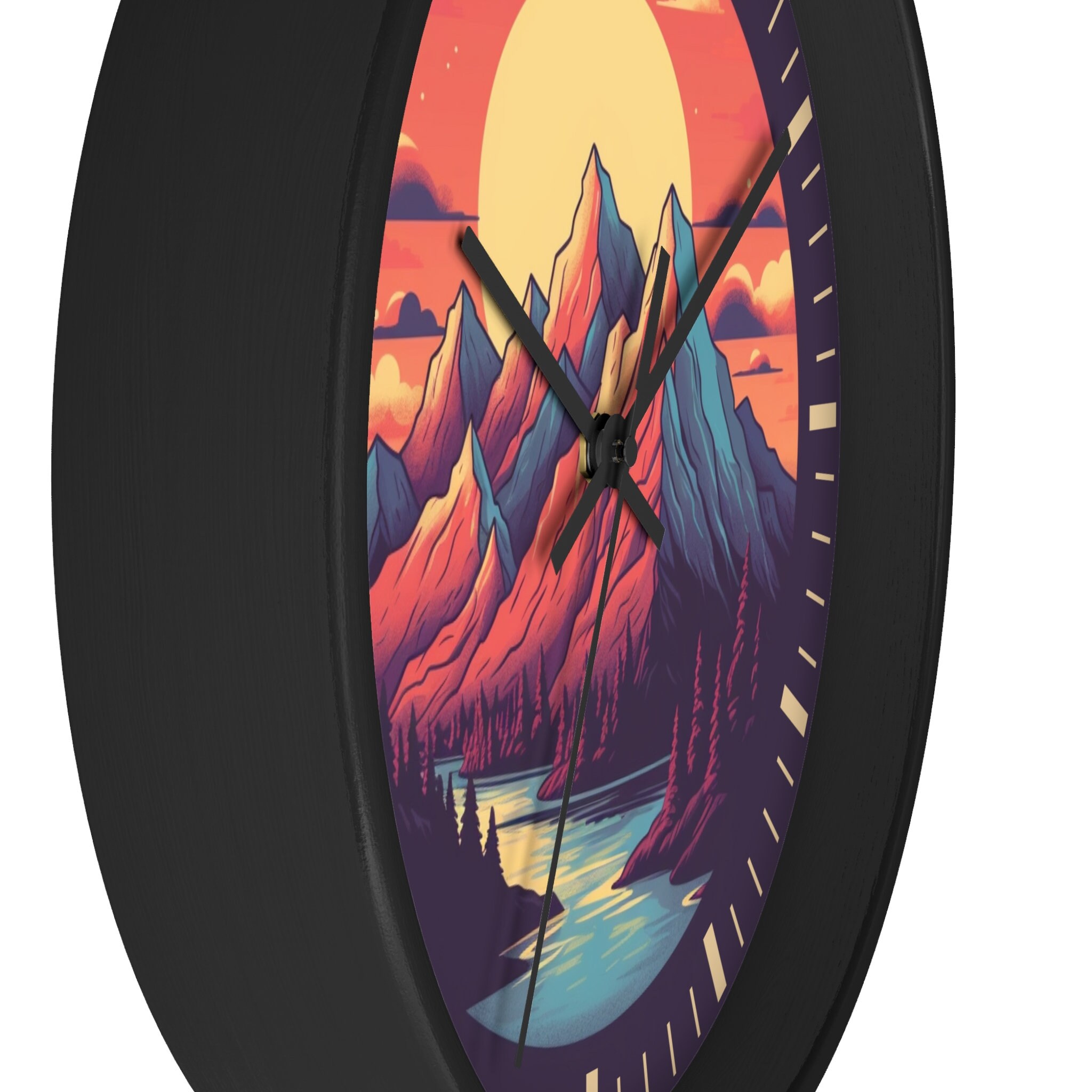 Mountain Sunset Wall Clock, Unique Wall Clock, Office Wall Clock, Quiet