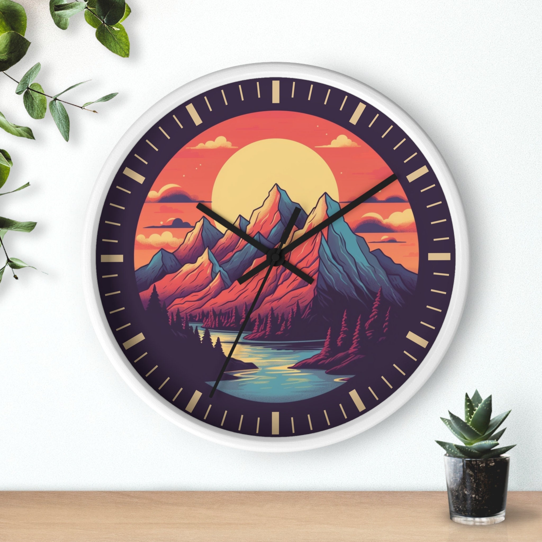 Mountain Sunset Wall Clock, Unique Wall Clock, Office Wall Clock, Quiet
