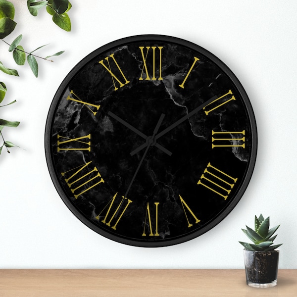 Black Marble Wall Clock Etsy