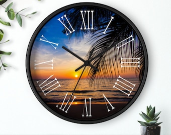 Orologio da parete al tramonto sulla spiaggia, orologio da parete da 10 pollici, orologio da parete unico, orologio da parete per ufficio, orologio da parete silenzioso, orologio da spiaggia, orologio al tramonto, scena da spiaggia