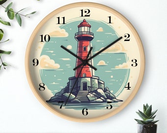 Lighthouse Clock, Lighthouse Wall Clock, Quiet Clock, Beach house Clock, Sea and Ocean, Waves Crashing