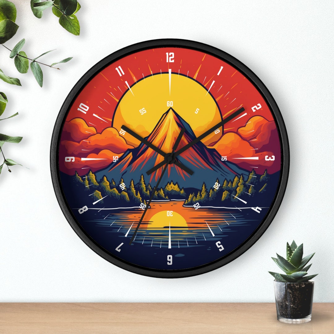Mountain Sunset Wall Clock, Unique Wall Clock, Office Wall Clock, Quiet