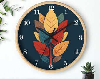Thanksgiving Wall Clock, Thanksgiving Leaves, Fall Leaves, Thanksgiving Clock, Fall Décor, Autumn Leaves, Quiet Clock, Fall Clock