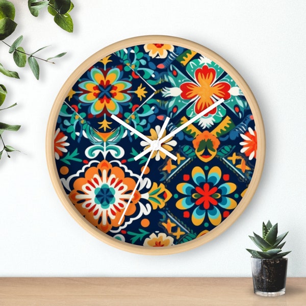 Mexican Tile Clock, 10-inch Wall Clock, Mexican Heritage Clock, Mexican Art, Hispanic Heritage, Mexican Wall Clock, Mexican Tiles