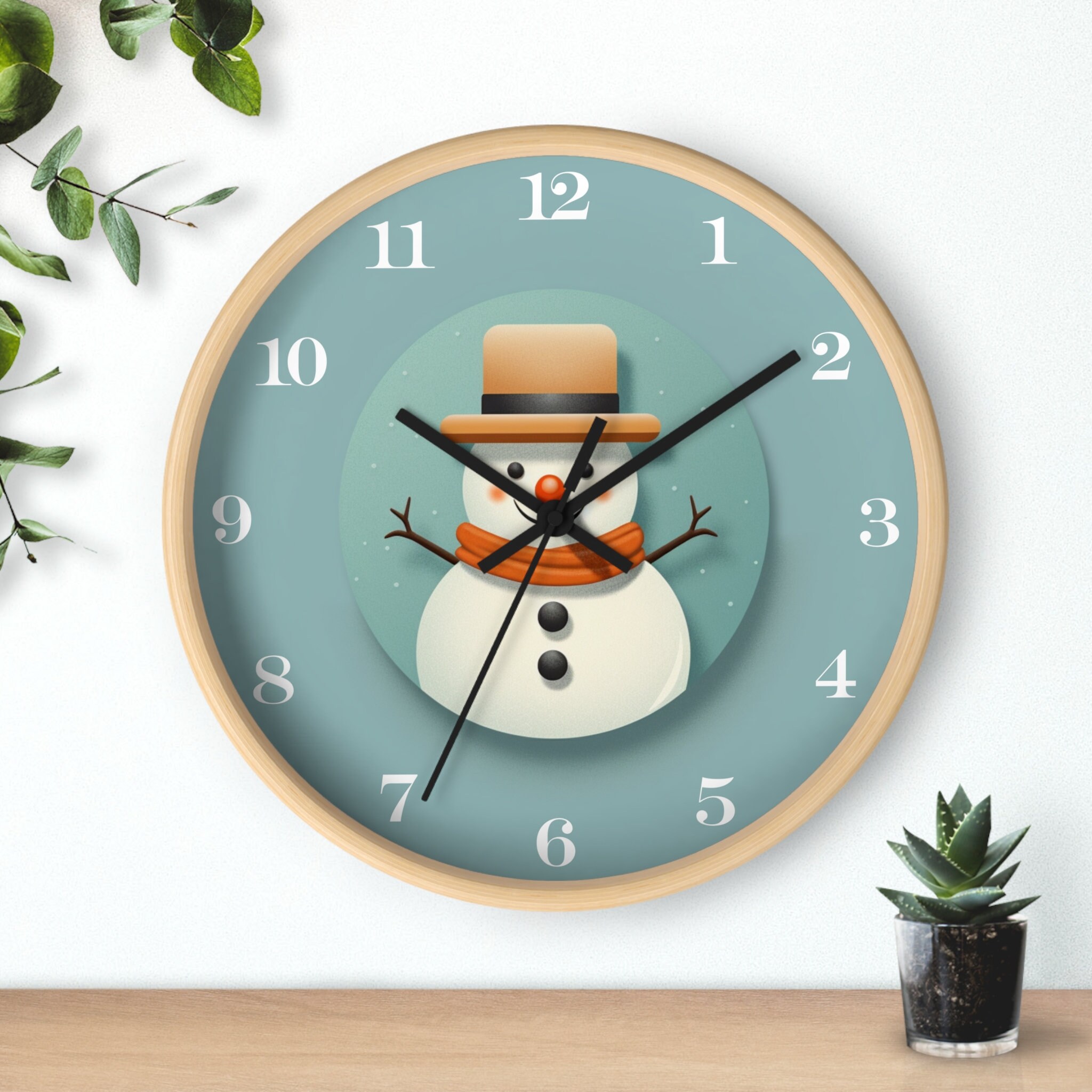Snowman Wall Clock, 10inch Clock, Snowman Clock, Christmas Clock