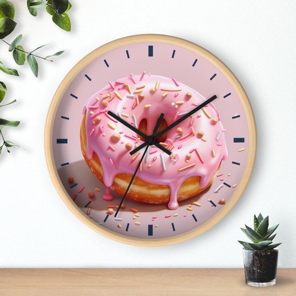 Donut Wall Clock, Doughnut Clock, Restaurant Clock, Coffee and Donuts, Pink Donut, Quiet Clock