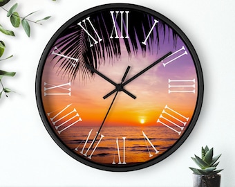 Orologio da parete al tramonto sulla spiaggia, orologio da parete da 10 pollici, orologio da parete unico, orologio da parete per ufficio, orologio da parete silenzioso, orologio da spiaggia, orologio al tramonto, scena da spiaggia