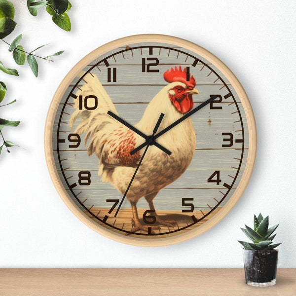 Horloge murale de poulet, horloge de 10 pouces, horloge de cuisine, horloge de poulet de cuisine, horloge de poulet, horloge de poulet de campagne, poulet rustique, décor de poulet