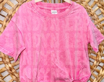 Short sleeve Acid Wash Cotton Bubble Romper | Blank, Gender Neutral PINK