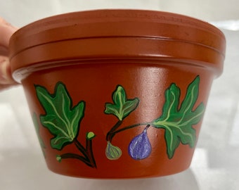 Maceta de terracota con higos pintada a mano