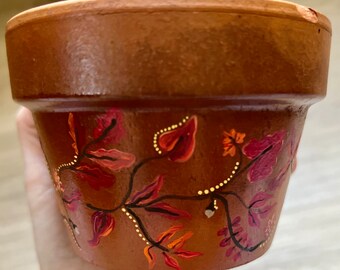 Maceta de terracota de otoño pintada a mano