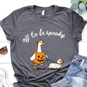 Off To Be Spooky Shirt, Cute Halloween Goose Pumpkin Costume Tshirt, Funny Ghost Dog Graphic Tee