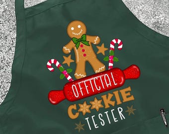 Official Cookie Tester Apron with Hat : Christmas Cake Gingerbread