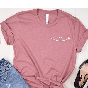 Smile Face Graphic Tee: Good Vibes Pocket Shirt