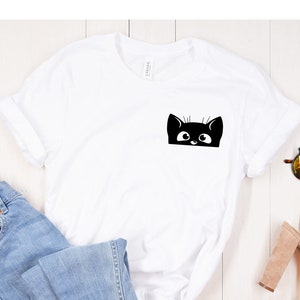 Black Cat T-Shirt, Pocket Black Cat Shirt, Cat Mom, Cat Shirt, Cute Kitty, Pet Shirt, Cat Shirt For Women, Women Cat Lover Shirt, Mom Gift