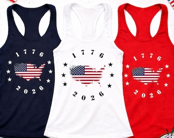 Patriotic USA Flag Tank Top - America 250th Anniversary 1776 to 2026