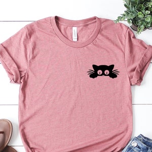 Black Cat T-Shirt, Pocket Black Cat Shirt, Cat Mom, Cat Shirt, Cute Kitty, Pet Shirt, Cat Shirt For Women, Women Cat Lover Shirt, Mom Gift