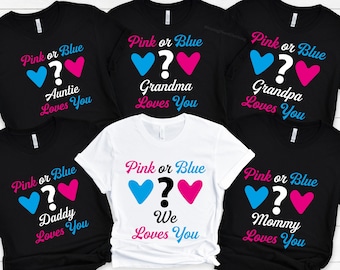Custom Gender Reveal Matching Shirts: Pink or Blue Family Tees