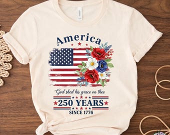 America 250 Years Flag Floral Graphic Shirt, 4th of July Patriotism Gift USA-Cottagecore, Celebrate 250th Anniversary Patriot Gifted Tee