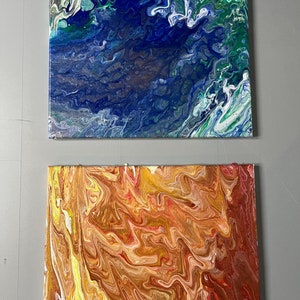 Earth and Mars on canvas, acrylic paint