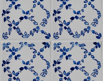 Decorated tiles, Sicilian ceramics, decorative tiles, tiles for backsplash, Sicilian decorations, 10x10 tiles, blue decorations, mosaic