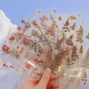 Folha de adesivos de flores transparentes, adesivos com tema floral recortados