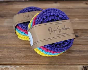 Crocheted Dish Scrubbies, Reusable, Washable Kitchen Scrubber (3 Pack)