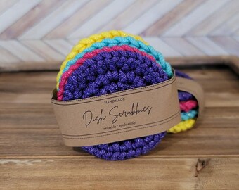 Handmade Crochet Dish Scrubbies, Reusable Kitchen Scrubber