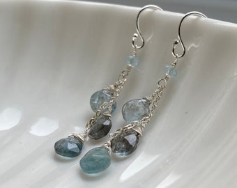 Aquamarine teardrop drop earrings - Sterling silver 925