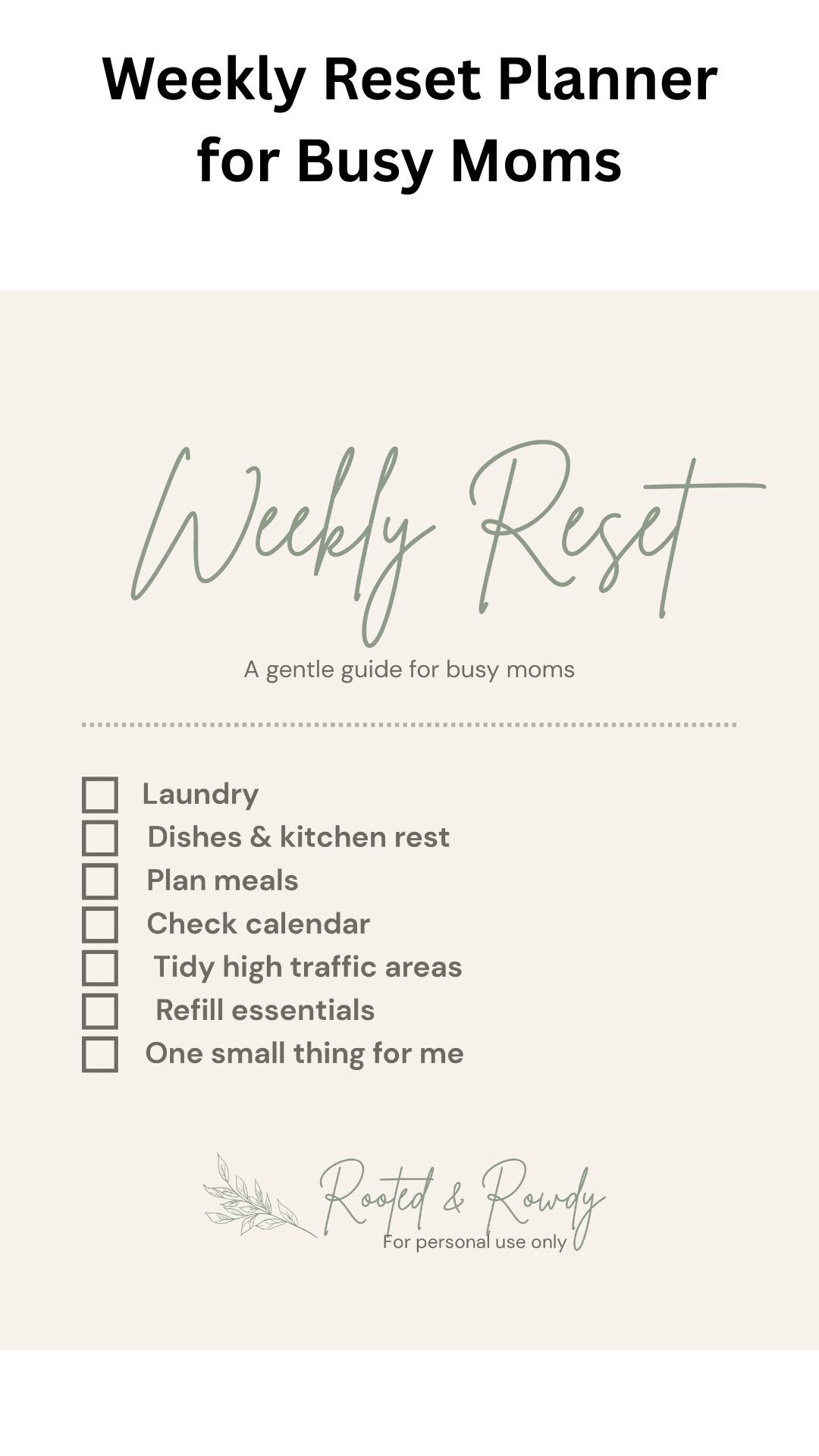 Weekly Reset Planner for Busy Moms | Minimal Printable Weekly Planner ...