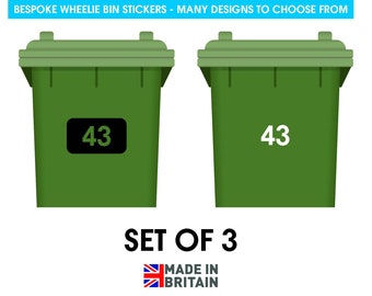 Modern Personalised Wheelie Bin Stickers, Vinyl Stickers for Bins, Wheelie Bin Labels, Personalised Bin Stickers Set of 3