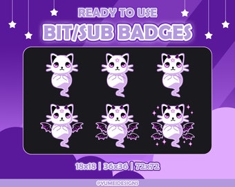 Niedliche Geist Twitch Sub Badges | Rosa Katzen Geist Abzeichen | Teufel Emote und Badges für Luftschlangen | Twitch Teufelsflügel | Katzen Gebiss Abzeichen