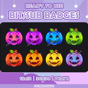 Pumpkin Halloween Twitch Sub Badges | Jack O&#39;Lantern Sub Badges | Streamer Emotes | Twitch Graphics | Cute |Twitch Spooky Badges
