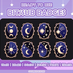 Astral Twitch Badges | Midnight Badges | Night Sub Badges | Moon Sub Badges | Starry Cottagecore Badges | Cozy Night Graphics