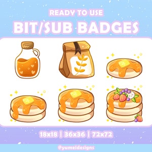 6 Cute Pancake Twitch Sub Badges | Pancakes Badges for Streamer | Pancake Twitch Sub Badges | Bakery Sub Badges | Twitch Bit Badges