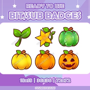Pumpkin Halloween Twitch Sub Badges | Bit Badges | Streamer Emotes | Twitch Graphics | Cute | Kawaii Fruit | Twitch Spooky Badges