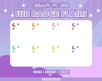 Moon Twitch Sub Badge Flair / Bit Badges / Twitch Sub Badges / Stream / Sparkle Twitch Sub Badge Flairs
