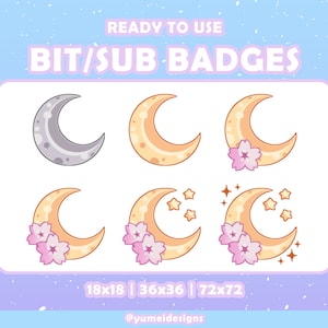 6 Sakura Moon Twitch Sub Badges | Cute Cherry Blossom Moon Sub Badges for Streamers | Moon Bit Badges | Cute Sub Badges