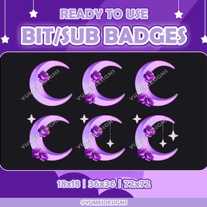 Mond & Sterne Twitch Sub Buttons | Mond Bit Abzeichen | Lila Sub Buttons | Emotes | Luftschlangen | Zwietracht | Kanal | Punkte |