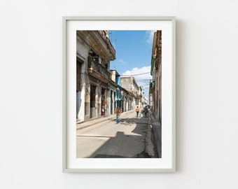 People walking on typical Havana Cuba street | Photo Art Print