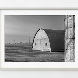 Metal barn and silo on farm at sunset | Wall Art