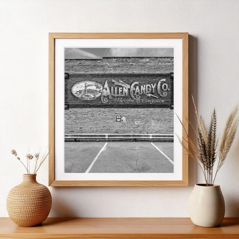 Monochrome artwork of classic American advertising mural