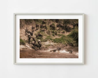 Tanzania Serengeti Mara River Wildebeest Migration Moody Africa Wilderness Wildlife Wall Art | Limited Edition of 10
