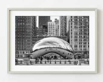 Chicago Bean Building Reflection black and white | Photo Art Print